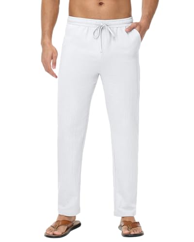 LVCBL Herren Lang Leinenhose Loose Strandhose Herren Sommer Freizeithose Weiß 2XL LVCBL Herren Lang Leinenhose Loose Strandhose Herren Sommer Freizeithose Weiß 2XL von LVCBL