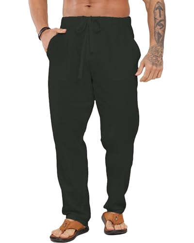 LVCBL Herren Lange Hose Baumwolle Leinen Casual Classic Fit Hose Dunkelgrau L von LVCBL