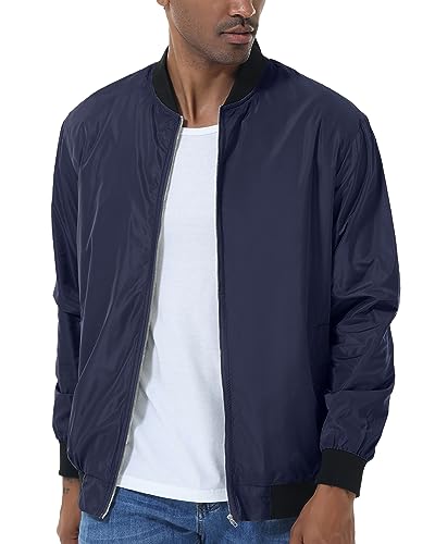 LVCBL Herren Leichte Dünne Windbreaker Stehkragen Bomberjacke Freizeitjacke mit Taschen Marineblau 3XL von LVCBL