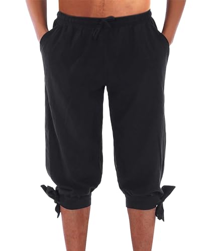 LVCBL Leinen Shorts Herren Kurze Hose mit 4 Tasche Bermuda Hose Sommer Schwarz M von LVCBL