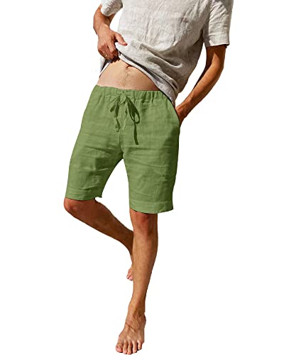 LVCBL Herren Leinen Shorts Casual Classic Fit Hot Summer Holiday Armee Grün 3XL von LVCBL