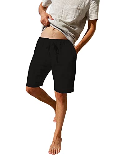 LVCBL Herren Leinen Shorts Casual Classic Fit Hot Summer Holiday Schwarz 3XL von LVCBL