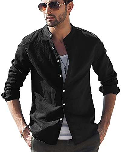 LVCBL Herren Leinenhemd Frühling und Sommer Langarmhemd Mit Taschen Freizeithemd Schwarz M LVCBL Herren Leinenhemd Frühling und Sommer Langarmhemd Mit Taschen Freizeithemd Schwarz M von LVCBL
