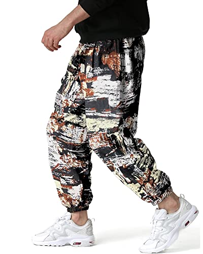 LVCBL Herren Leinenhose Herren Lang Sommerhose Weit Leicht Loose Fit Freizeithose Jogginghose mit Kordelzug Schwarz 3XL von LVCBL