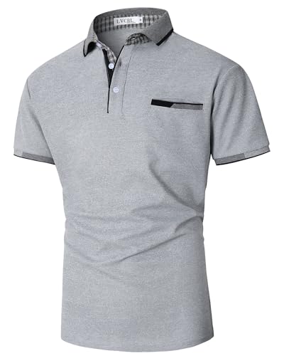 LVCBL Herren Polo Shirts Klassisch Stretch Passform Freizeit Poloshirts Grau XL von LVCBL