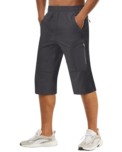 LVCBL Herren Shorts 3/4 Jogger Capri Wanderhose Sommer Stretch Outdoor Shorts Dunkelgrau XL von LVCBL