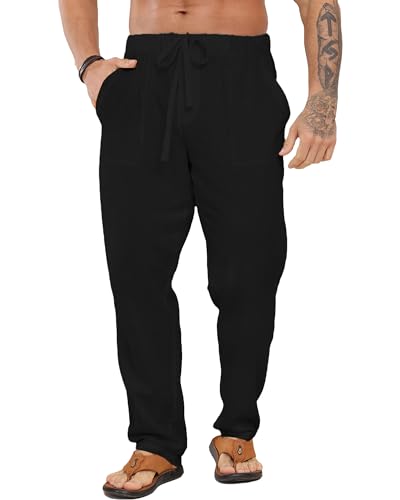 LVCBL Herren Sommer Einfarbig Freizeithose Loose Fit Strandhose Schwarz XL von LVCBL