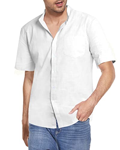 LVCBL Herren Sommer Strand Hemd Button Down Shirt Kurzarm Hemd Freizeithemd Hemden Weiß L von LVCBL