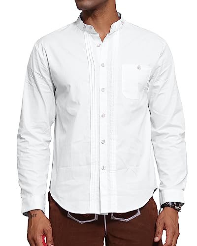 LVCBL Herren Trachtenhemd Hemd Langarm Oktoberfest Cargohemd Regular Fit Männer Freizeithemden Hemd Oberteil Shirt Weiß L von LVCBL