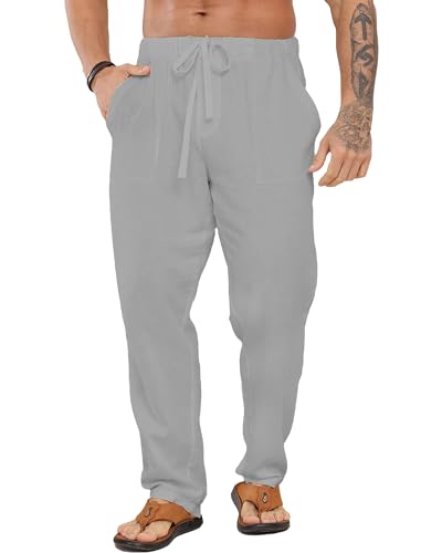 LVCBL Herrenhose Baumwolle Leinenhose Gummibund Strandhose Yogahose Freizeithose Hellgrau 2XL LVCBL Herrenhose Baumwolle Leinenhose Gummibund Strandhose Yogahose Freizeithose Hellgrau 2XL von LVCBL