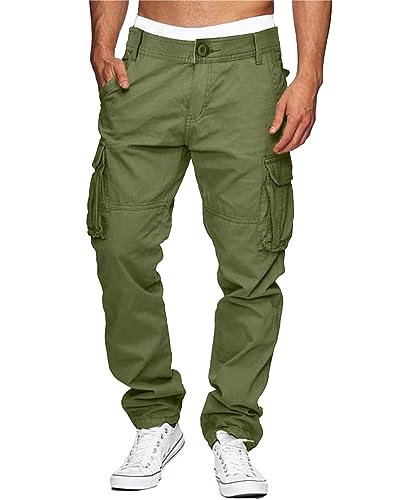 LVCBL Jogginghose Herren Baumwolle Herren Cargohose Joggerhose Freizeit Sport Slim Fit Gym Jogginghose Armee Grün M von LVCBL