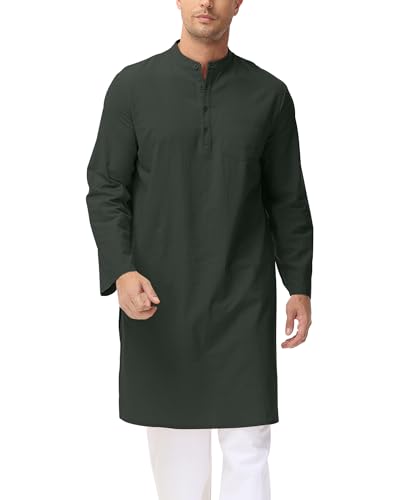 LVCBL Kaftan Herren Langarm Leinen Thobe Herren Muslim Thobe mit Taschen Dunkelgrau XL von LVCBL