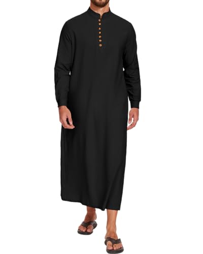 LVCBL Kaftan Herren Langarm Thobe Leinen Muslimische Robe mit Taschen Schwarz 2XL von LVCBL