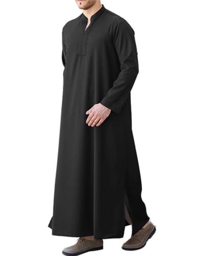 LVCBL Kaftan Herren Leinen Bademäntel für Herren Herren Baumwolle Lange Ärmel Kaftan Langes Thobe Schwarz XL von LVCBL