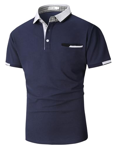 LVCBL Kurzarm Poloshirts Herren Atmungsaktiv Männer Knopfleiste Polohemd Marineblau 2XL von LVCBL