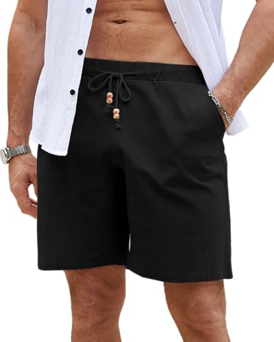 LVCBL Kurze Hosen Herren Leinen Bermuda Hose Sommer Strand Leicht Shorts Schwarz XL von LVCBL