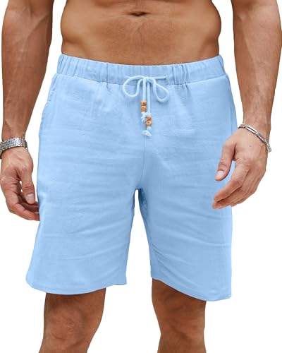 LVCBL Kurze Hosen Herren Leinen Bermuda Sommer Shorts Strand Leichtes Shorts Hellblau XL von LVCBL