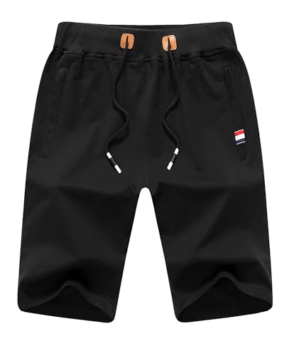 LVCBL Kurze Hosen Herren Shorts Baumwolle Mit Reißverschluss und Elastische Taille Schwarz XL von LVCBL