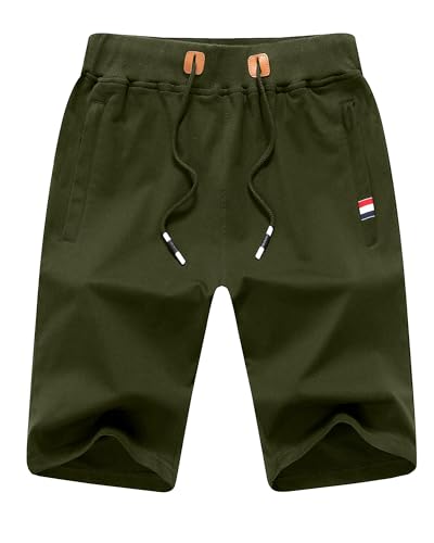 LVCBL Kurze Hosen Herren Shorts Herren Sommer Freizeit Baumwolle mit Taschen Armee grün L von LVCBL