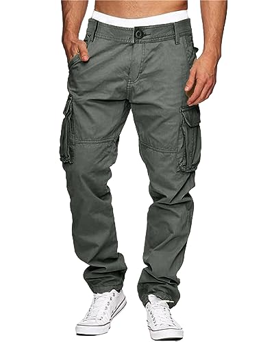 LVCBL Lässige Cargohose für Herren Fitnessstudio Jogger Elastischer Bund Grau 3XL von LVCBL