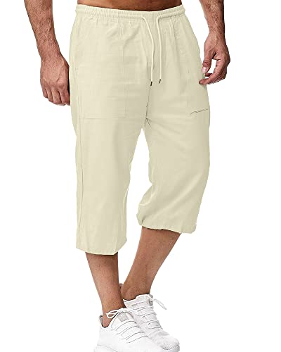 LVCBL Lässige Herren Baumwoll Leinen Shorts Klassische Strandshorts Beige 3XL von LVCBL