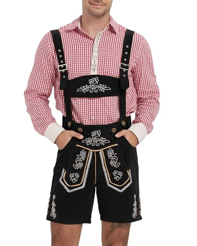 LVCBL Lederhose Herren Tracht Kurz Trachtenhose Oktoberfest mit Hosenträger Schwarz L von LVCBL