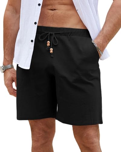 LVCBL Leinen Shorts Herren Sommer Leicht Kurz Freizeithose Casual Shorts Schwarz 3XL von LVCBL