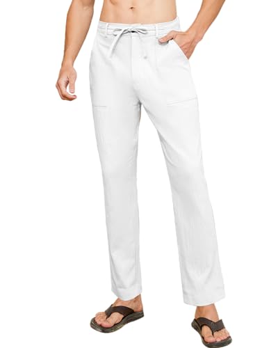 LVCBL Leinenhose Herren Hose Lang Sommerhose Casual Urlaub Strandhose mit Taschen Weiß 3XL LVCBL Leinenhose Herren Hose Lang Sommerhose Casual Urlaub Strandhose mit Taschen Weiß 3XL von LVCBL