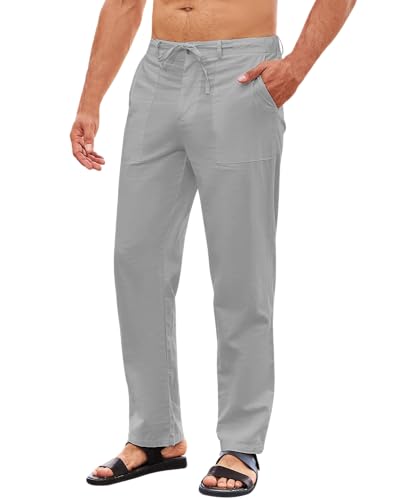 LVCBL Leinenhose Herren mit Kordelzug Leicht Sommerhose Freizeithose Einfarbig Hose Hellgrau M LVCBL Leinenhose Herren mit Kordelzug Leicht Sommerhose Freizeithose Einfarbig Hose Hellgrau M von LVCBL