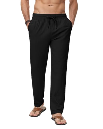 LVCBL Leinenhose Herrenhose mit Taschen Bermudahose Freizeitkleidung Schwarz 3XL von LVCBL