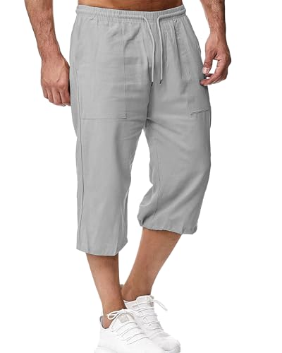 LVCBL Men's Cotton Linen Loose Shorts Summer Beach Shorts Hellgrau M von LVCBL