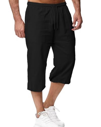LVCBL Men's Shorts Casual Drawstring Summer with Elastic Waist Schwarz M von LVCBL