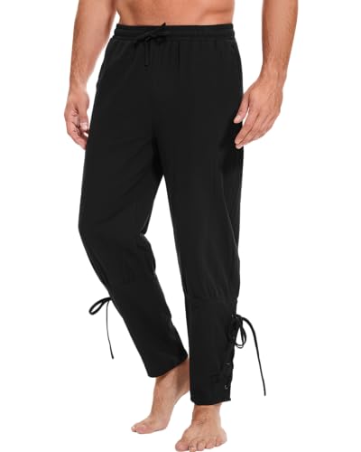 LVCBL Mittelalter Hose Herren Piratenhose Wikinger Retro Knöchel Gebänderte Hosen Schwarz L von LVCBL