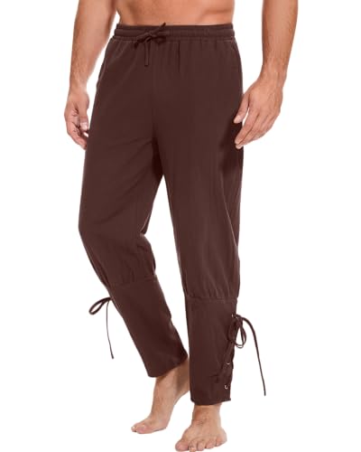 LVCBL Mittelalter Hose Herren Wikinger Vintage Cosplay Piratenhose Herren Leinenhose Braun L von LVCBL