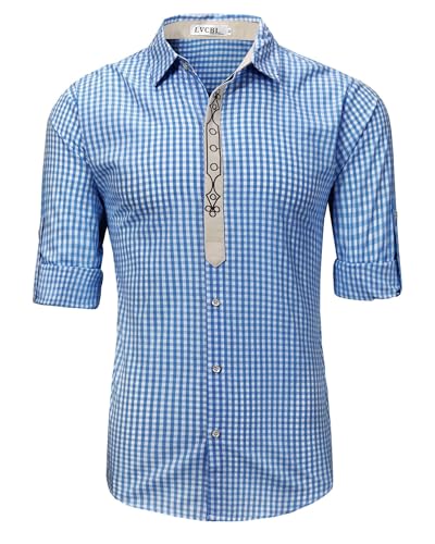 LVCBL Oktoberfest Herren Hemd Kariertes Langarm Trachtenhemd Herren Hemd Dunkelblau XL von LVCBL