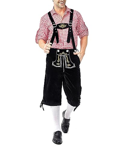 LVCBL Premium Leder-Kniebundhose für Herren - Elegante Trachtenhose Rachten Lederhose mit Träger für Männer - Oktoberfest Hose Schwarz XL von LVCBL