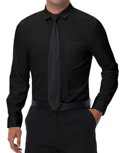 LVCBL Shirt Langarm Herren Hemden Bügelfrei Regular Fit Oberhemden mit Tasche Schwarz 2XL von LVCBL