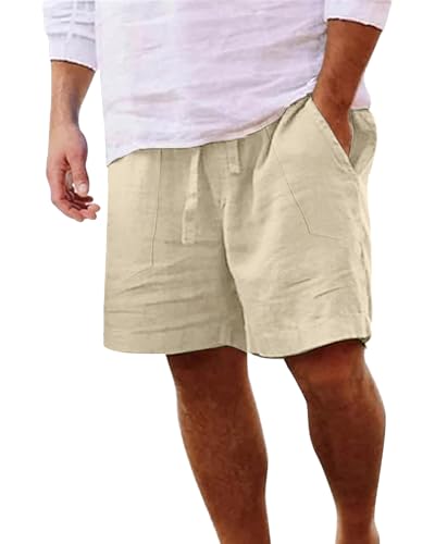 LVCBL Shorts Herren Leichte Leinen Sommer Shorts Loose Fit mit Taschen Khaki 2XL von LVCBL
