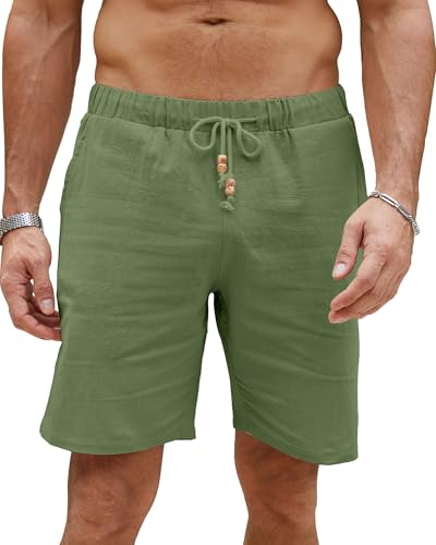 LVCBL Leinenhose Herren Kurz Sommer Lockere Passform Freizeit Shorts Armee grün M von LVCBL