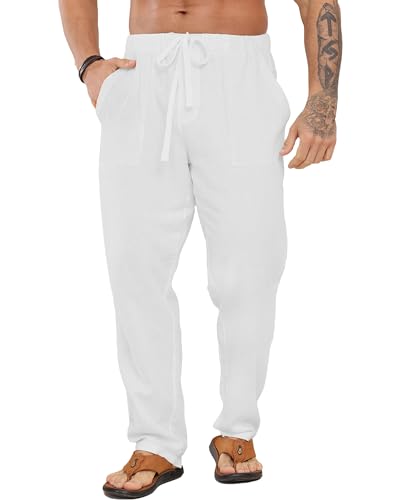 LVCBL Sommer Herrenhose Lässige Kordelzug Strand Hose mit elastischem Bund Weiß 2XL von LVCBL