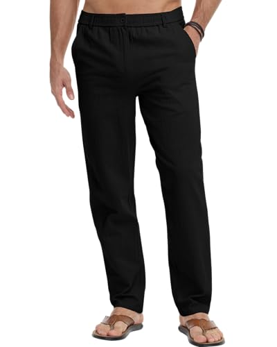 LVCBL Sommerhose Herren Lang Leinenhose Einfarbiges Lang Leicht Sommerhose Schwarz 3XL von LVCBL