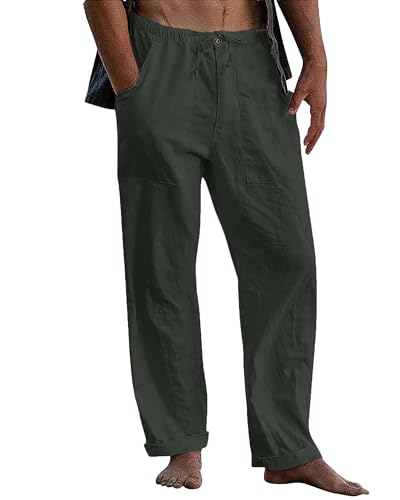 LVCBL Sommerhose Herren-Leinenhose mit Taschen mit Kordelzug Bequeme Dunkelgrau M von LVCBL