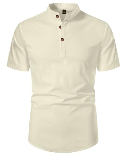 LVCBL Sommer Hemden für Herren Strand Kurzarm Herren Leinenhemd Freizeithemd Beige M von LVCBL