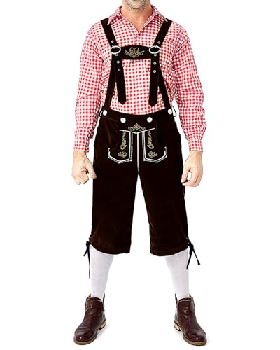 LVCBL Trachten Hose mit Trägern Trachtenhose Knielang Oktoberfest Bayer Hose Bestickt Dunkelbraun XL von LVCBL