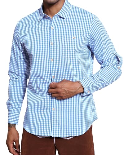 LVCBL Trachtenhemd Herren Hemd Langarm Kariert Freizeithemden Freizeit Karo Hemden Hellblau 3XL von LVCBL