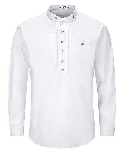 LVCBL Trachtenhemden für Herren Langarm Oktoberfest Freizeithemd Baumwolle Slim fit Herrenhemden Weiß S von LVCBL