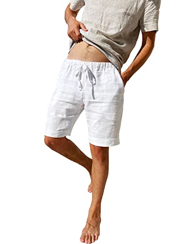 LVCBL Weiß Lässige Baumwoll Leinen Shorts für Herren Klassische Passform mit Taschen Weiß XL von LVCBL