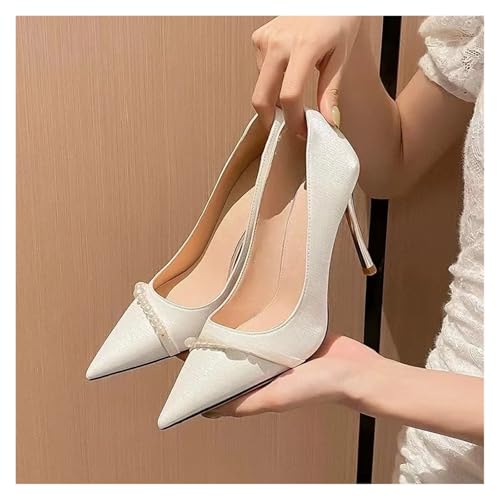 LVCHAO Elegante Perlen-Brautschuhe For Damen, Geeignet For Verlobung Und Alltag Für Hochzeiten, Partys(Creamy-white [6cm],34) von LVCHAO