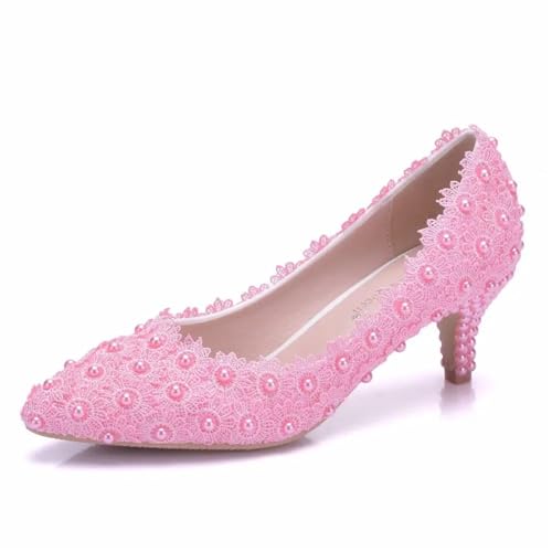 LVCHAO Weiße Braut Hochzeit Maultiere 5cm Stilettos Schuhe Pumps Stripper Party Weiß High Heels Sandalen Frauen Für Hochzeiten, Partys(Pink,35) von LVCHAO