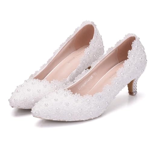 LVCHAO Weiße Braut Hochzeit Maultiere 5cm Stilettos Schuhe Pumps Stripper Party Weiß High Heels Sandalen Frauen Für Hochzeiten, Partys(White,40) von LVCHAO
